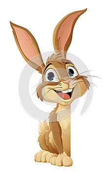 Easter Bunny Rabbit Peeking Around Sign Cartoon