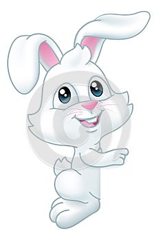 Easter Bunny Rabbit Peeking Pointing Sign Cartoon