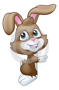 Easter Bunny Rabbit Peeking Pointing Sign Cartoon