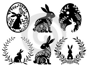 Easter bunny rabbit silhouette graphics vector illustration