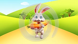 Easter Bunny running with big carrot