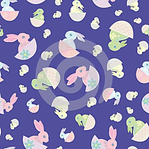 Easter bunny seamless vector pattern background. Cute decorated rabbit folk art illustration. Scandinavian style baby