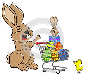 Easter bunny with shopping cart