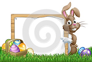 Easter Bunny Sign Eggs Basket Background Cartoon