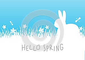 Easter bunny silhouette with grass and flowers - horizontal border for spring design 2