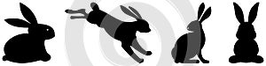 Easter Bunny Silhouette vector in black. Isolated background.