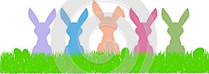 Easter bunny silhouettes and eggs, free copy space