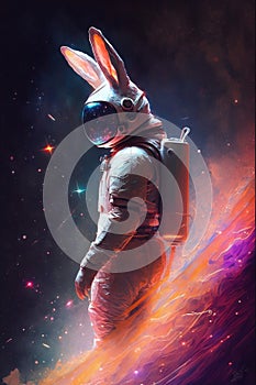 easter bunny in Space as astronaut with beautiful background