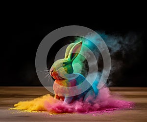Easter bunny with sparkling colored powder - Generative AI