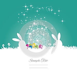 Easter bunny stars egg sea green white background