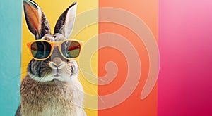 Easter bunny in sunglasses on a colored background