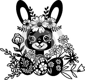 Easter Bunny SVG Cut File Rabbit with Flowers