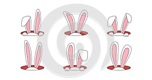 Easter bunny vector icon, rabbit in hole, cartoon ears set. Cute animal illustration