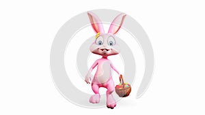 Easter bunny walking with colorful eggs basket