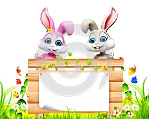Easter Bunny With Wooden Sign