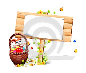 Easter bunny with woodensign