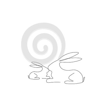Easter buny line drawing, vector illustration