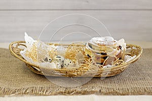 Easter Cake Bread - Russian and Ukrainian Traditional Kulich in basket on a light wood background Selective focus