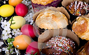 Easter cake with Easter eggs over black background