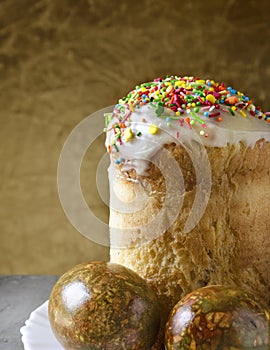 Easter cake and eggs closeup