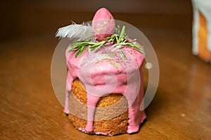 Easter Cake - Russian and Ukrainian Traditional Kulich, Paska Easter Bread. Selective focus