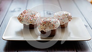 Easter cake with white frosting and colored balls