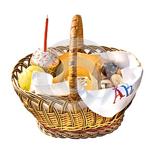 Easter cakes and eggs in basket