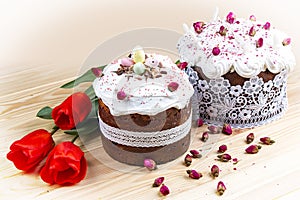 Easter Cakes - Traditional Kulich, Paska Easter Bread. Traditional Easter spring