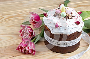 Easter Cakes - Traditional Kulich, Paska Easter Bread. Traditional Easter spring