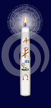 Easter candle with Christ monogram and alpha and omega symbol