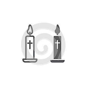 Easter candle line and glyph icon, light and easter, flame sign, vector graphics, a linear pattern on a white background