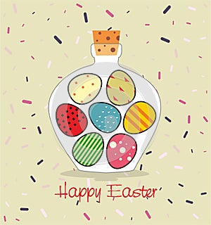 Easter card with Bottle filled with Easter eggs