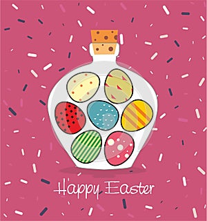 Easter card with Bottle filled with Easter eggs
