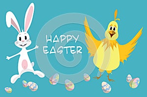 Easter card - Bunny and Chicken