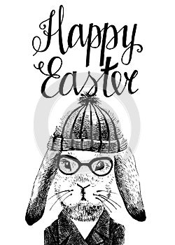 Easter card with bunny hipster