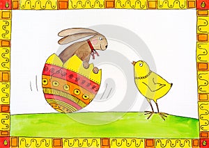 Easter card, childs drawing, watercolor painting