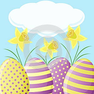 Easter card with daffodils and eggs