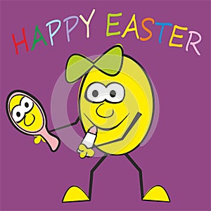 Easter card, egg with mirror and lipstick, humorous vector illustration, eps.