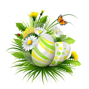 Easter card with eggs and flowers. Vector illustration