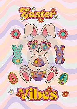 Easter card with groovy bunny and painted egg