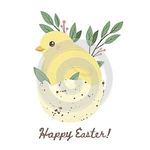 Easter card with a hatching chick, vector illustration