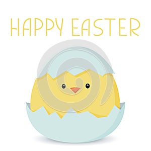 Easter card with a hatching chick. Vector illustration in simple flat style. Colorful stock illustration