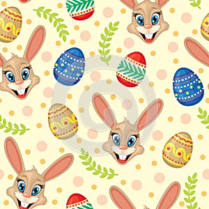 Easter cartoon pattern seamless with eggs and bunnies muzzles