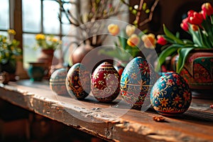 Easter celebrated in an old wooden house in the countryside.