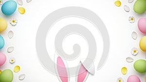 Easter celebration with colorful eggs and bunny ears