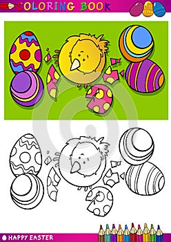 Easter chick cartoon illustration for coloring