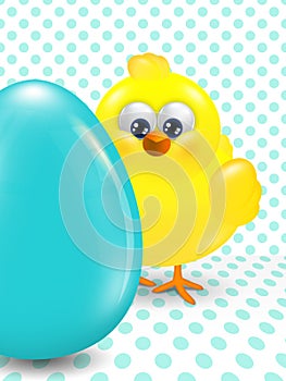 Easter chick and egg over dotted background