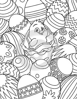 Easter Chick Eggs Coloring Book Page Cartoon