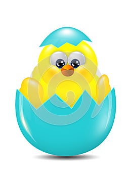 Easter chick hatched from egg over white background