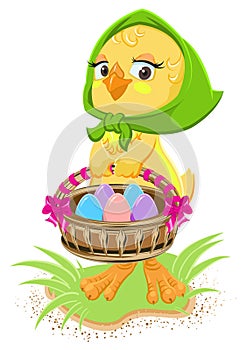 Easter - chicken holding a basket of eggs